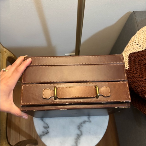 FOSSIL 10 Piece Watch Box Leather Brown w/ Storage Pull Out Drawer - Picture 6 of 9